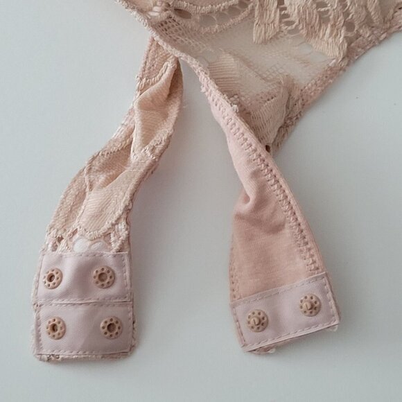 Guess Beige Lace Up Corset Rose Bodysuit Floral Short Sleeves Mesh New - Picture 8 of 10